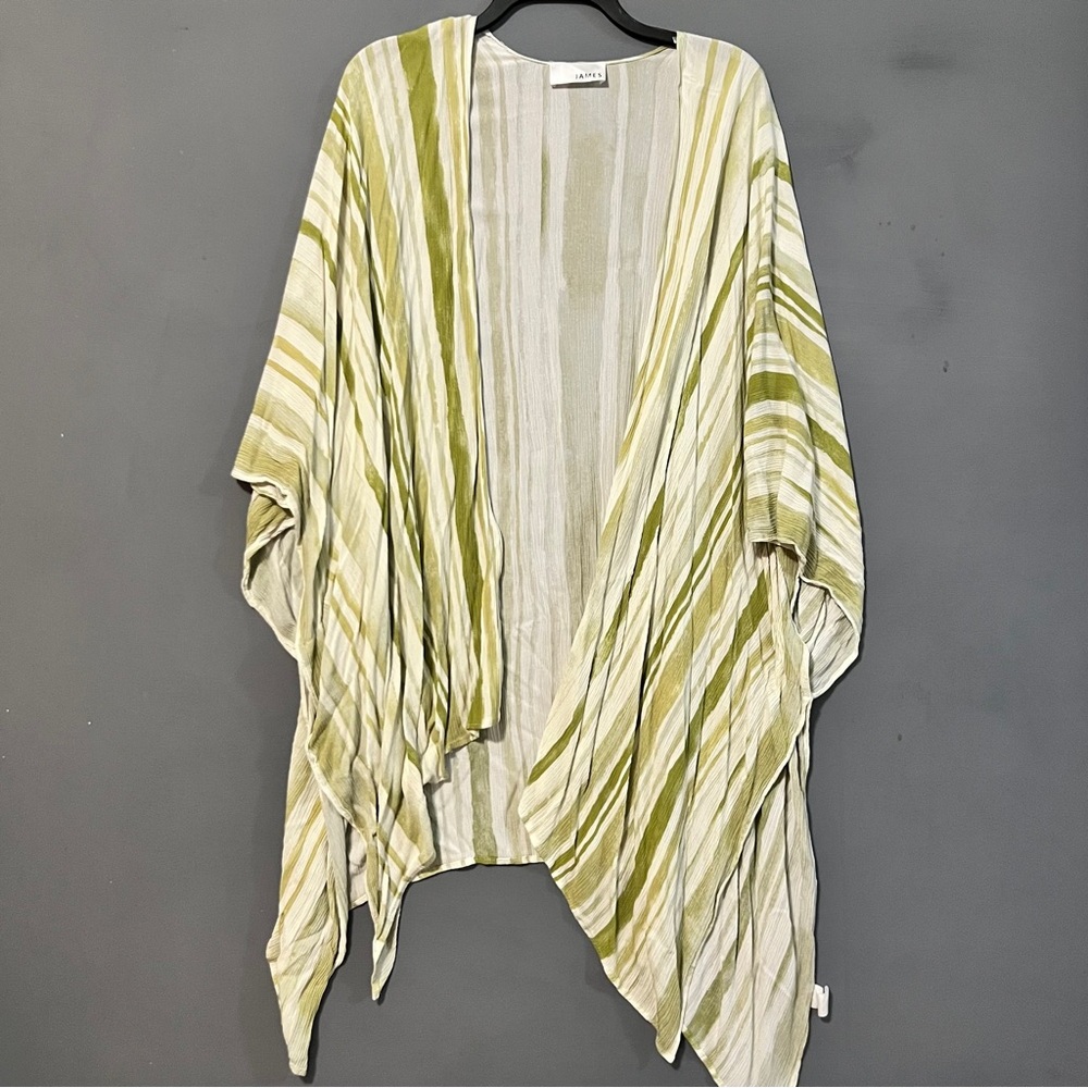 Striped Green and Cream Kimono Cardigan Coverup Swim Pool Beach Casual